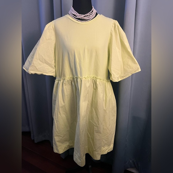 a new day Dresses & Skirts - a new day Lime Green Puff Sleeve Knit Dress Knee Legnth w/ Pockets XL